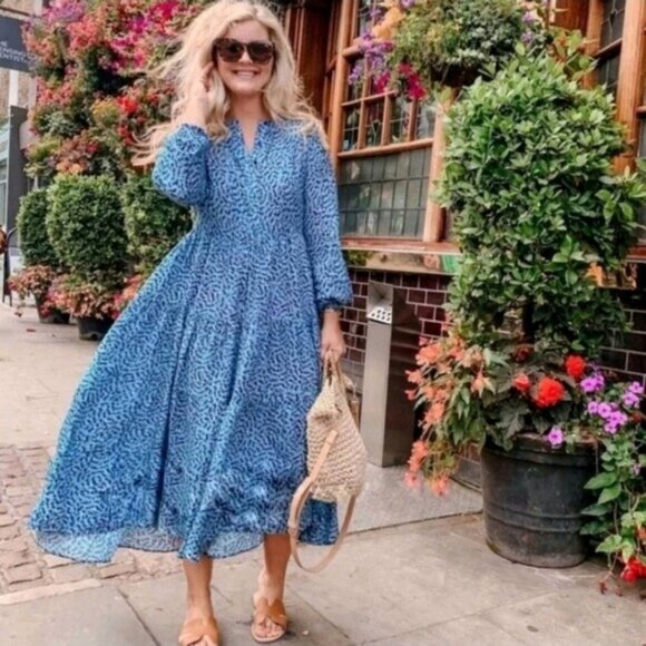 ZARA | Blue Printed Midi Dress Bloggers 4479/240  blue Sz SMALL - Picture 1 of 7